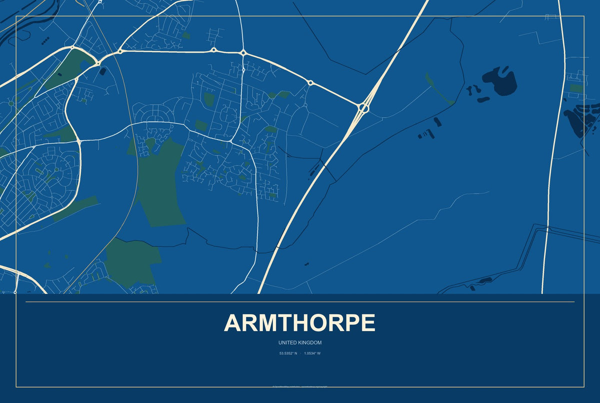Armthorpe, United Kingdom City Map Aluminum Sign in Harbor Cobalt style