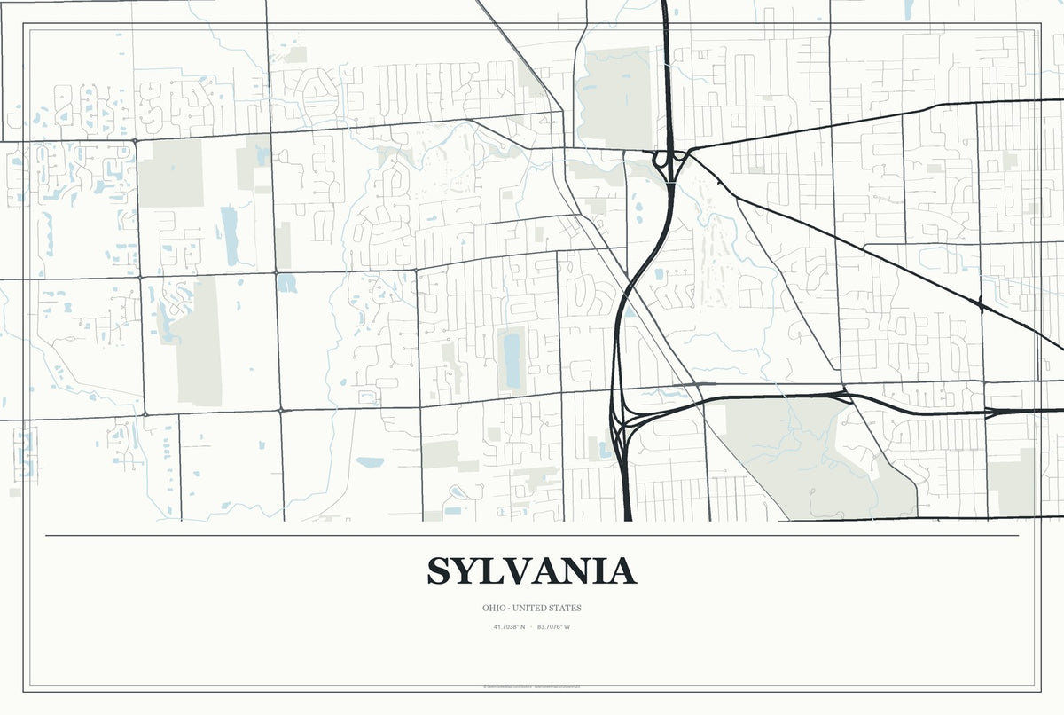 Sylvania, Ohio City Map Aluminum Sign in Gallery Air style