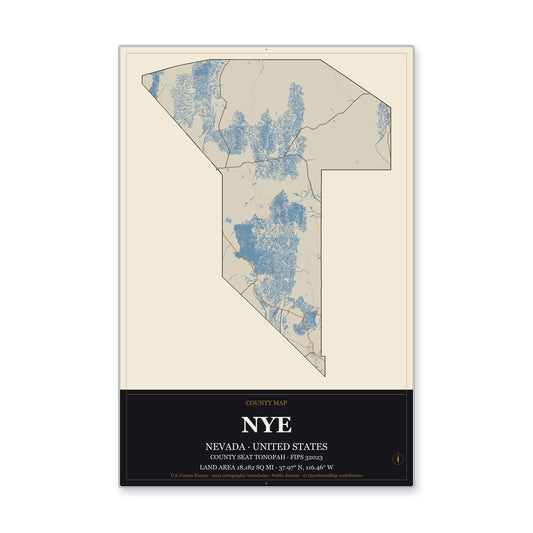 Nye County, Nevada Map Aluminum Sign in Museum Plaque style