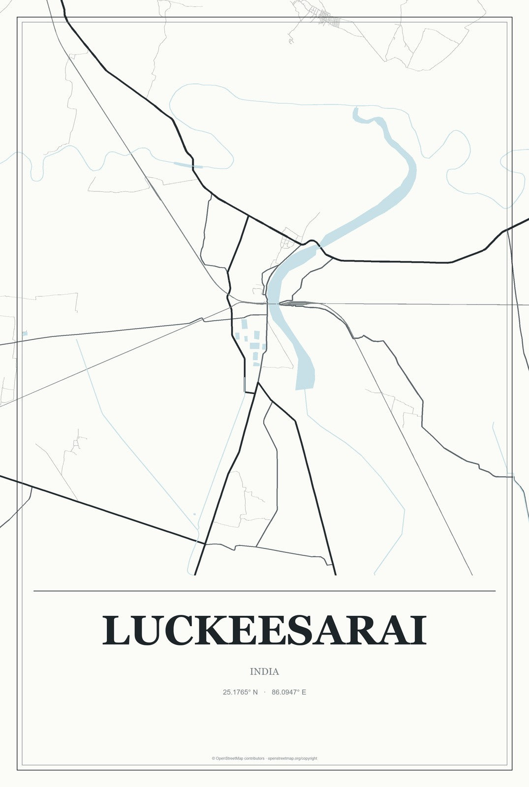 Luckeesarai, India City Map Aluminum Sign in Gallery Air style