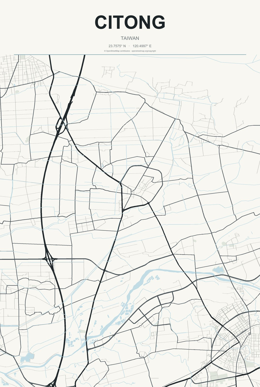 Citong, Taiwan City Map Aluminum Sign in Headline Atlas style
