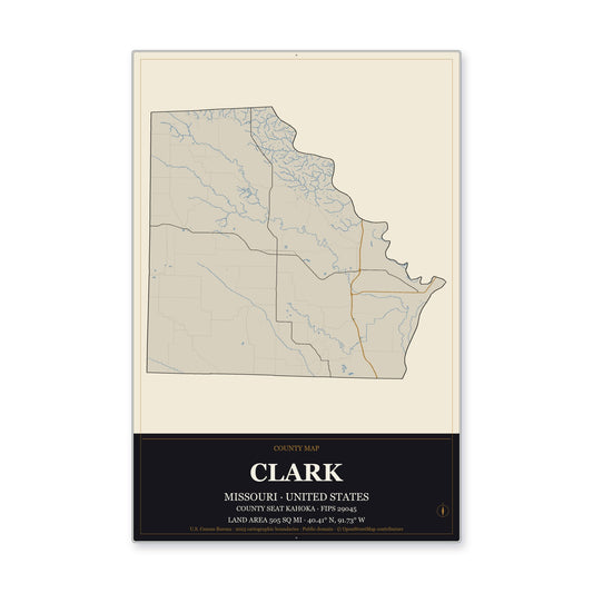 Clark County, Missouri Map Aluminum Sign in Museum Plaque style