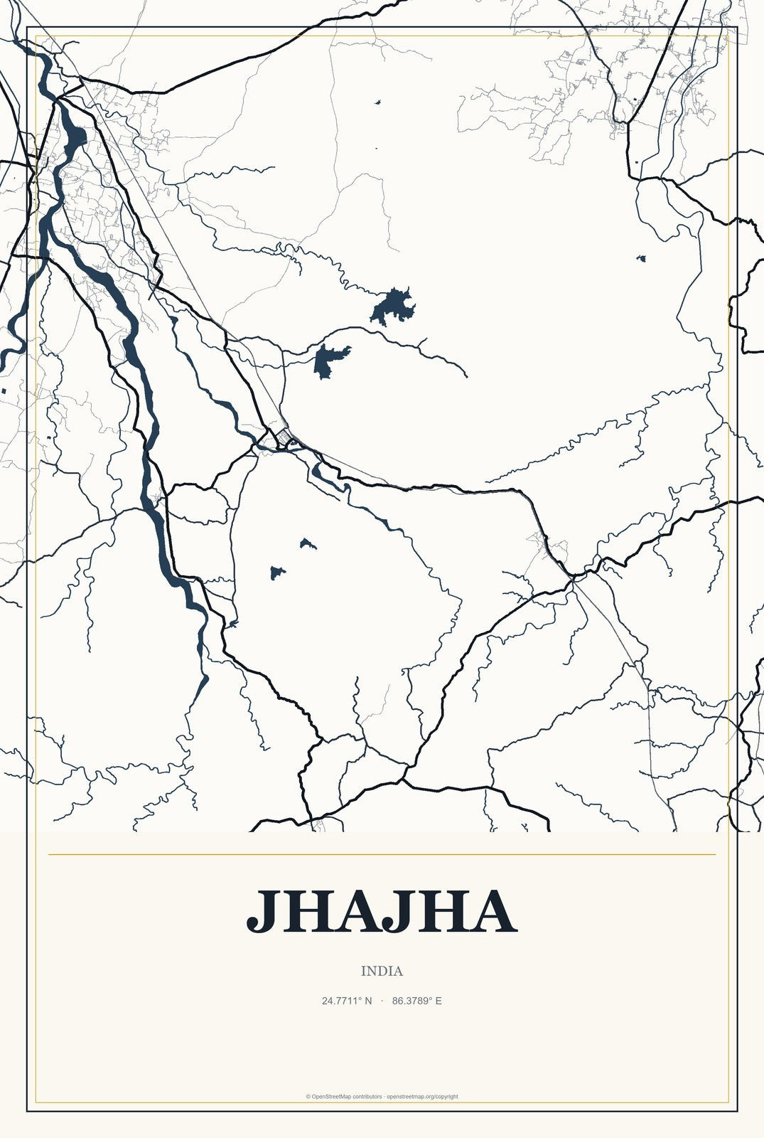 Jhajha, India City Map Aluminum Sign in Citrine Modern style