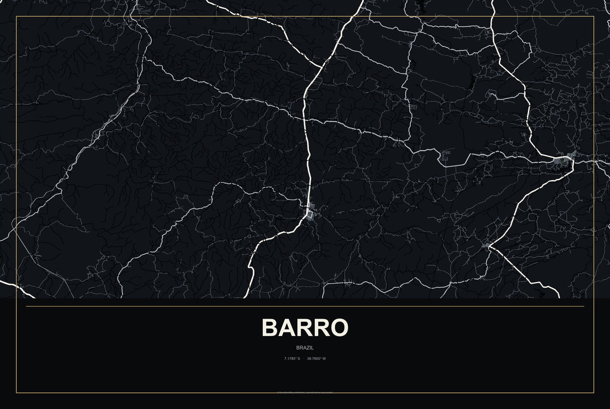 Barro, Brazil City Map Aluminum Sign in Metropolitan Noir style