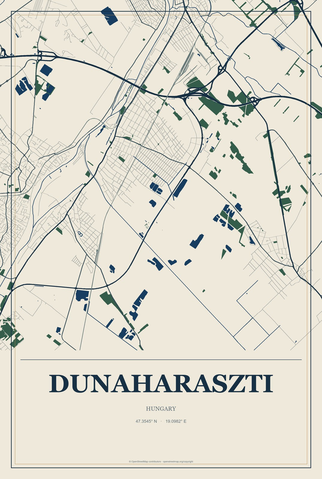 Dunaharaszti, Hungary City Map Aluminum Sign in Coastal Cutout style