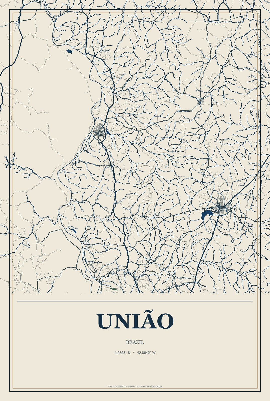 União, Brazil City Map Aluminum Sign in Coastal Cutout style
