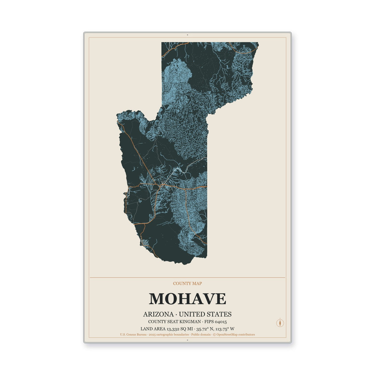 Mohave County, Arizona Map Aluminum Sign in Headline Atlas style