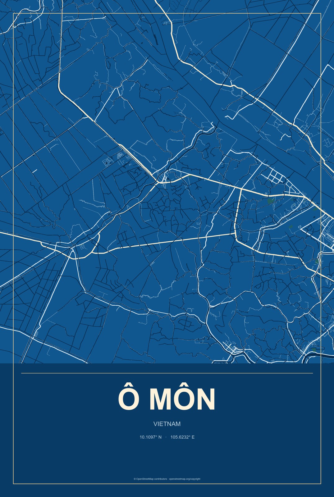 Ô Môn, Vietnam City Map Aluminum Sign in Harbor Cobalt style