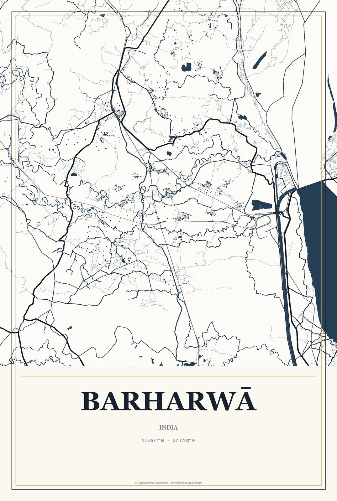 Barharwā, India City Map Aluminum Sign in Citrine Modern style