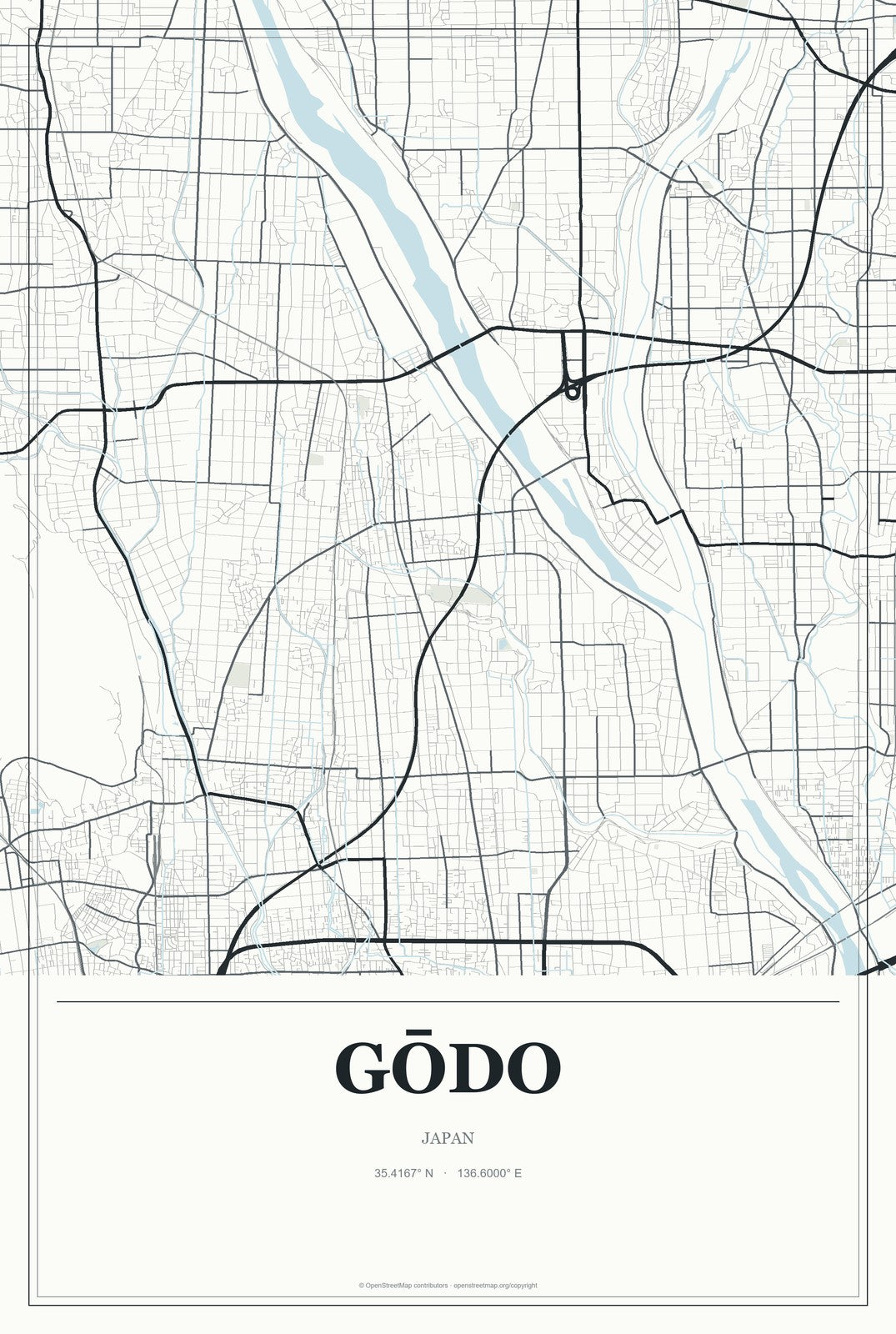 Gōdo, Japan City Map Aluminum Sign in Gallery Air style