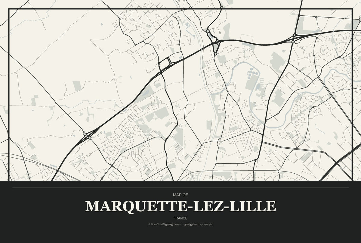 Marquette-lez-Lille, France City Map Aluminum Sign in Museum Plaque style