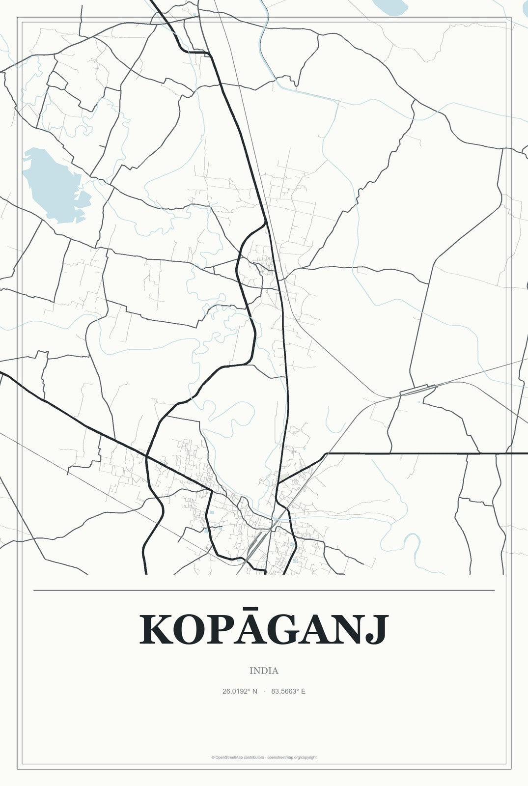 Kopāganj, India City Map Aluminum Sign in Gallery Air style