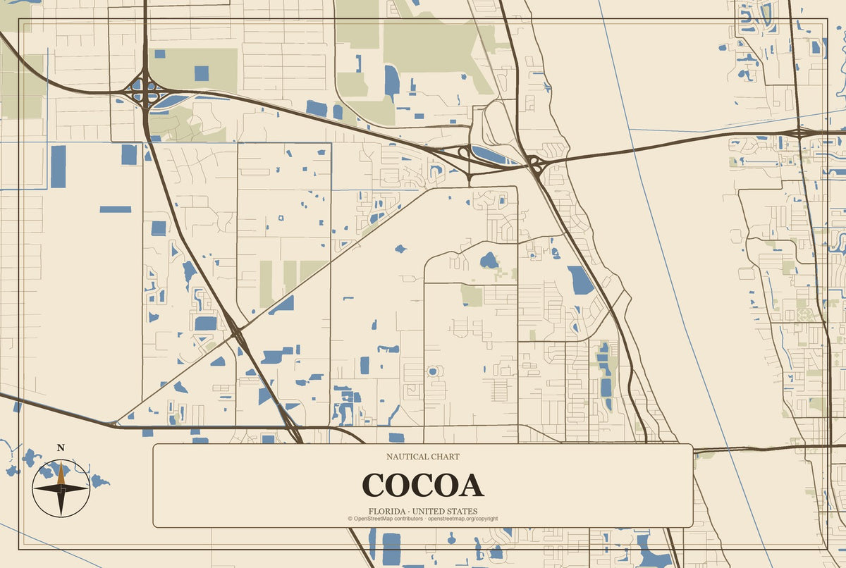 Cocoa, Florida City Map Aluminum Sign in Heritage Nautical style