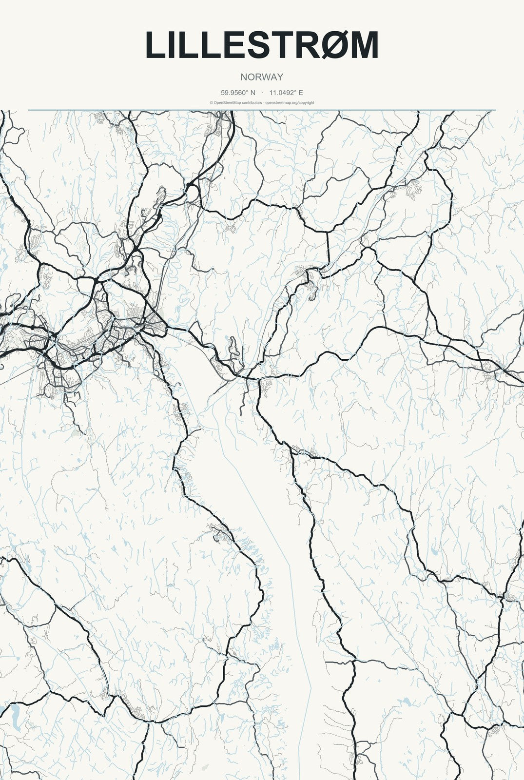 Lillestrøm, Norway City Map Aluminum Sign in Headline Atlas style