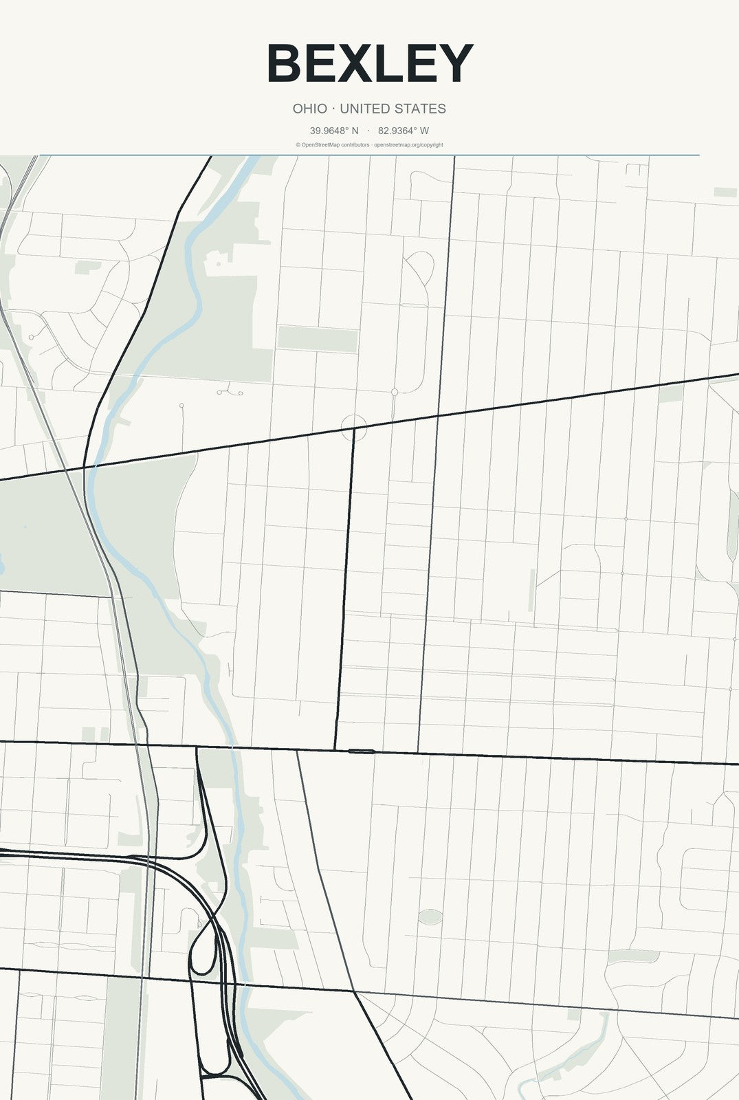 Bexley, Ohio City Map Aluminum Sign in Headline Atlas style