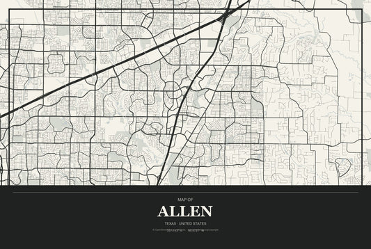 Allen, Texas City Map Aluminum Sign in Museum Plaque style