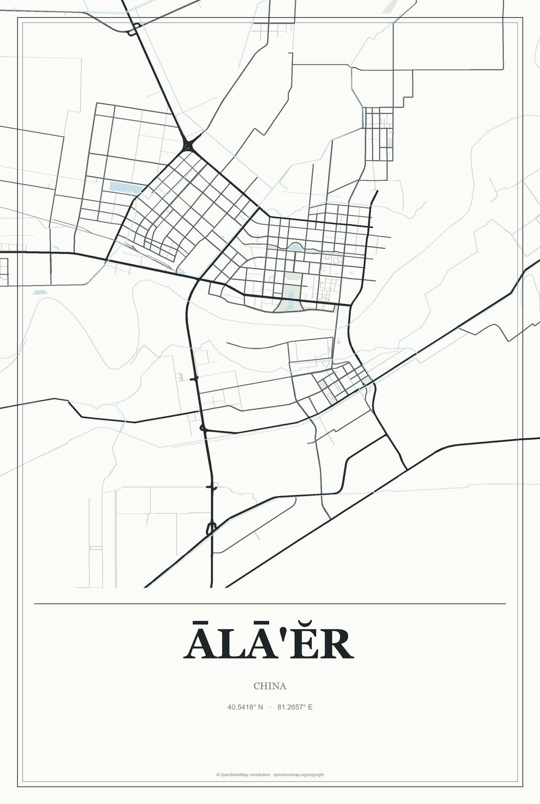 Ālā'ĕr, China City Map Aluminum Sign in Gallery Air style