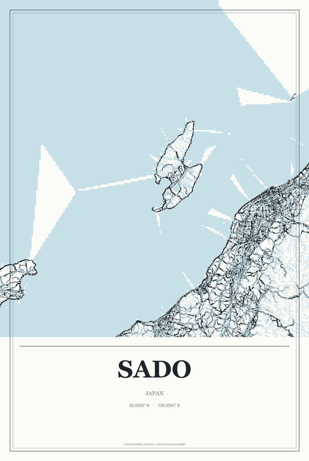 Sado, Japan City Map Aluminum Sign in Gallery Air style