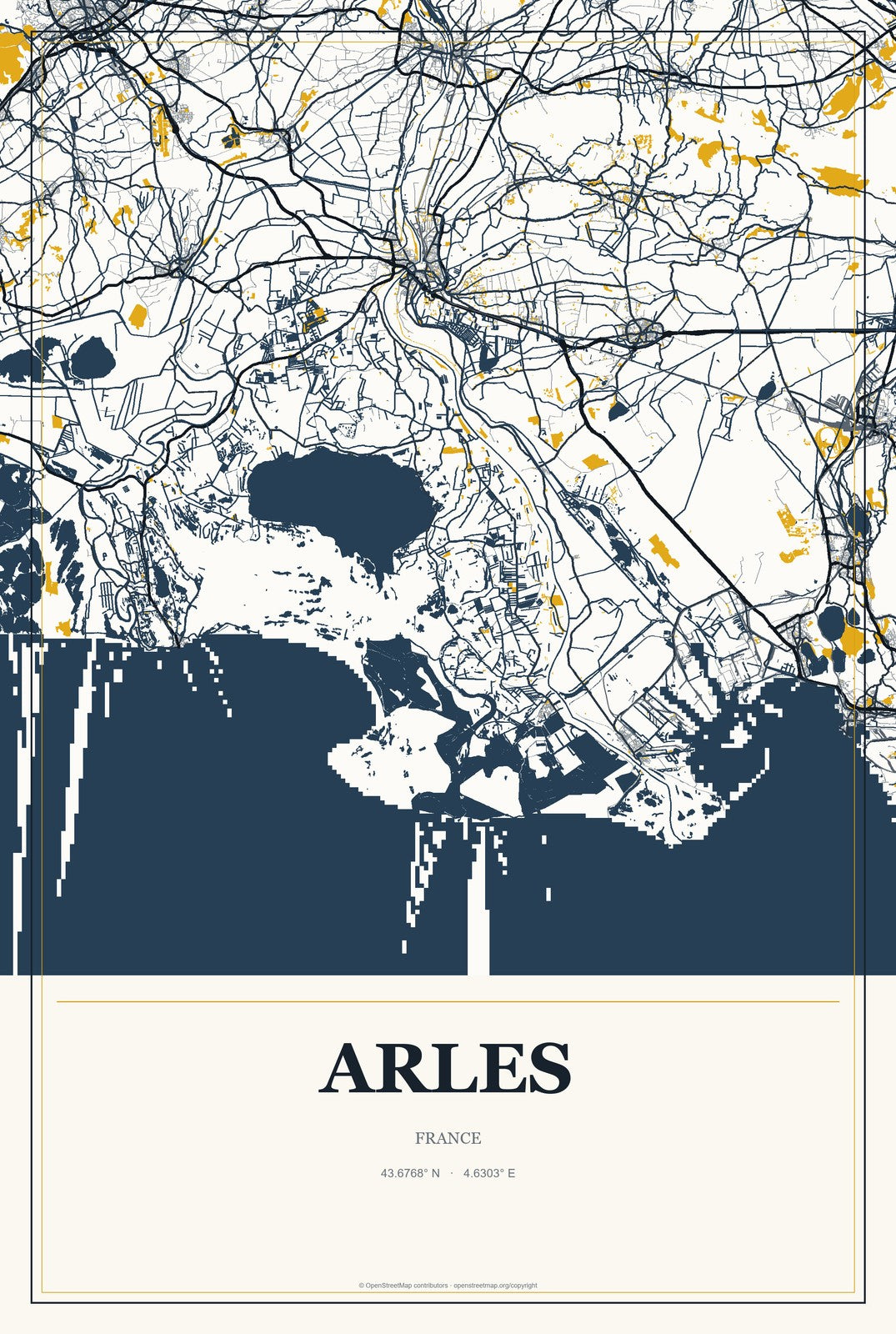 Arles, France City Map Aluminum Sign in Citrine Modern style