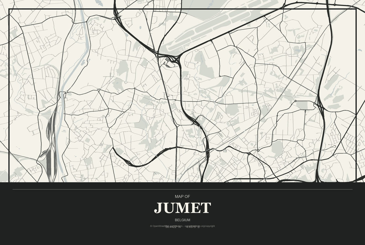 Jumet, Belgium City Map Aluminum Sign in Museum Plaque style