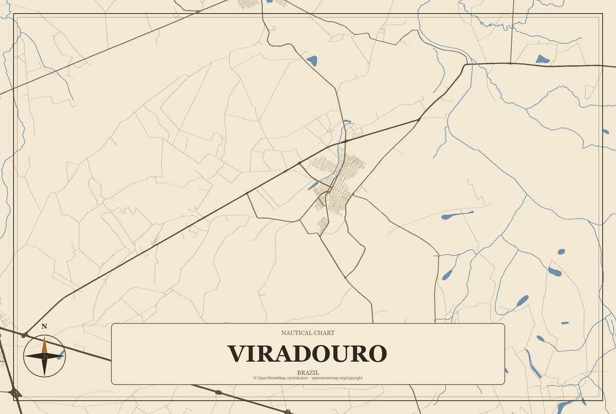 Viradouro, Brazil City Map Aluminum Sign in Heritage Nautical style