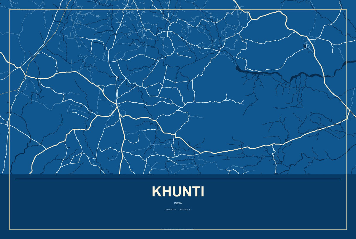 Khunti, India City Map Aluminum Sign in Harbor Cobalt style