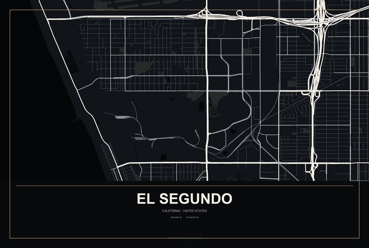 El Segundo, California City Map Aluminum Sign in Metropolitan Noir style