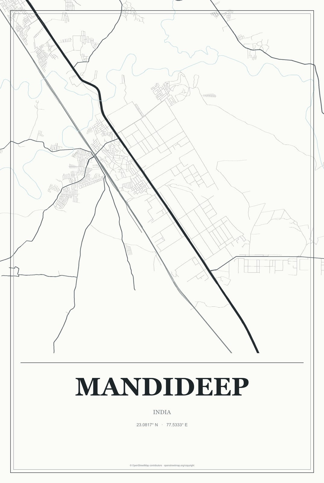 Mandideep, India City Map Aluminum Sign in Gallery Air style