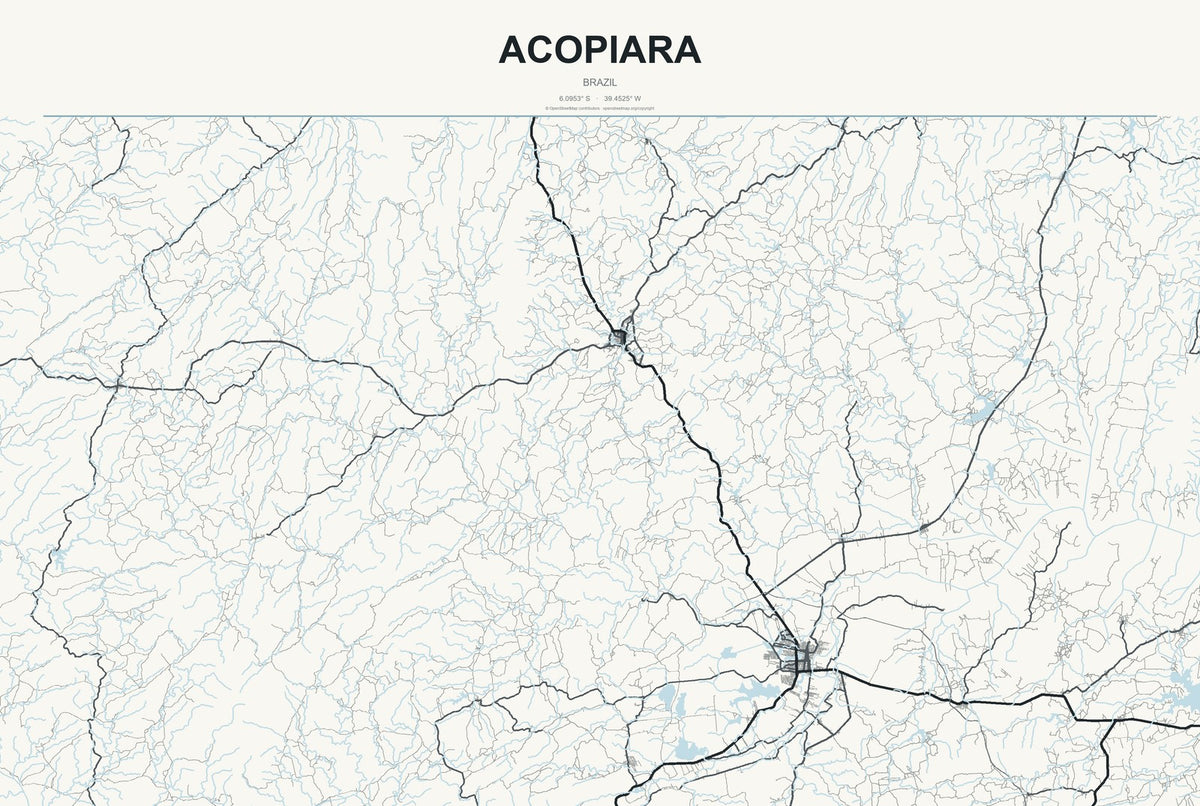 Acopiara, Brazil City Map Aluminum Sign in Headline Atlas style