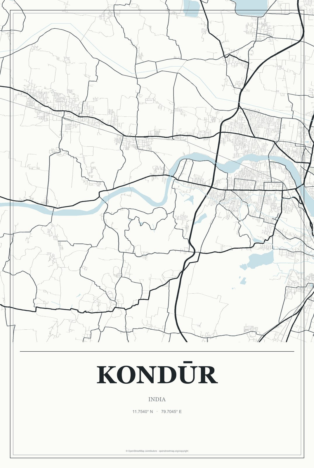 Kondūr, India City Map Aluminum Sign in Gallery Air style