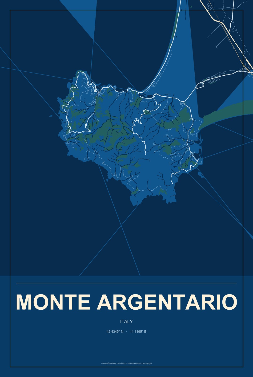 Monte Argentario, Italy City Map Aluminum Sign in Harbor Cobalt style