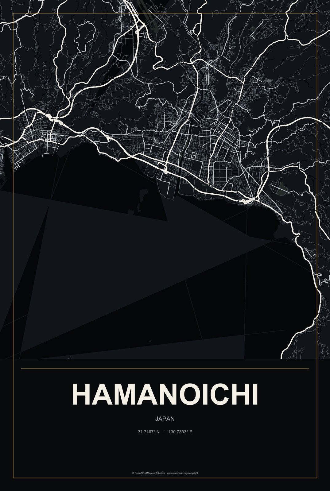 Hamanoichi, Japan City Map Aluminum Sign in Metropolitan Noir style