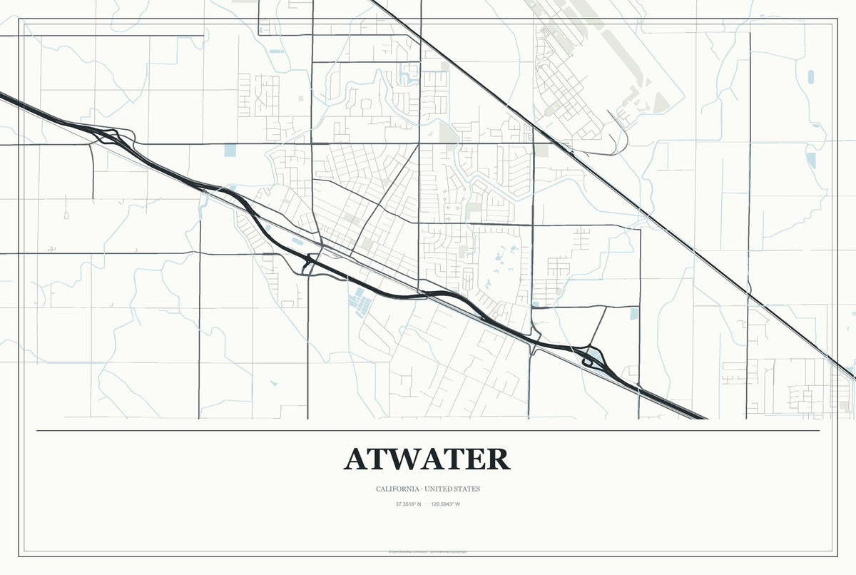 Atwater, California City Map Aluminum Sign in Gallery Air style