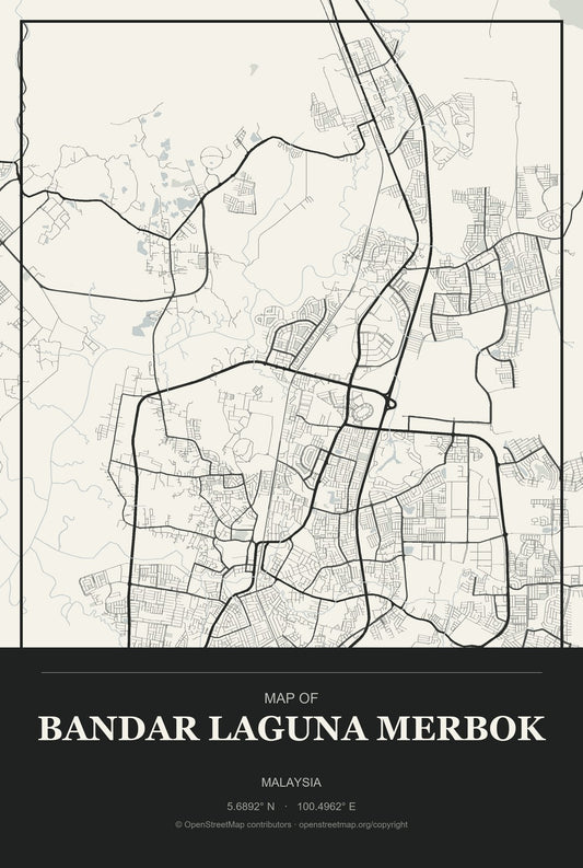 Bandar Laguna Merbok, Malaysia City Map Aluminum Sign in Museum Plaque style