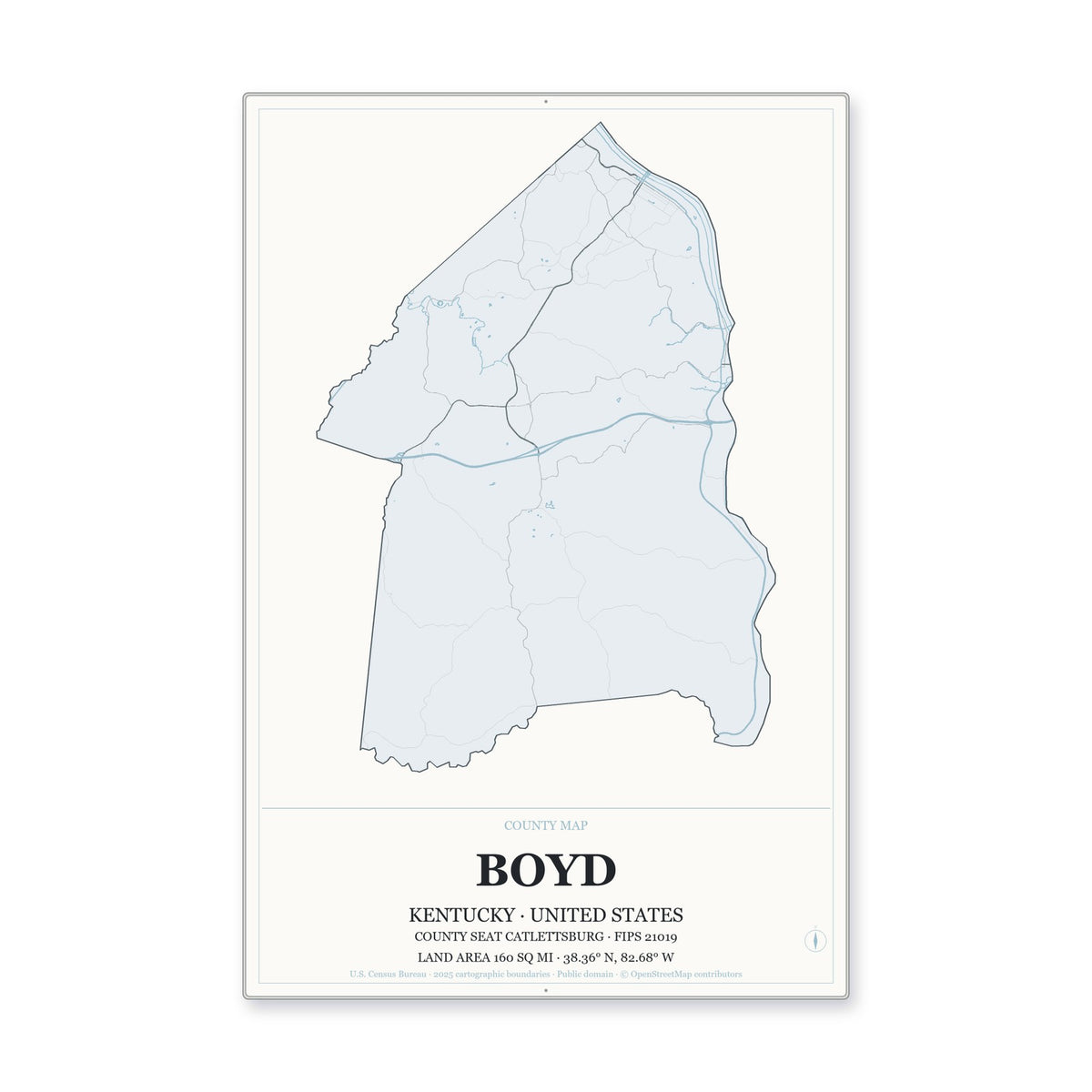 Boyd County, Kentucky Map Aluminum Sign in Gallery Air style