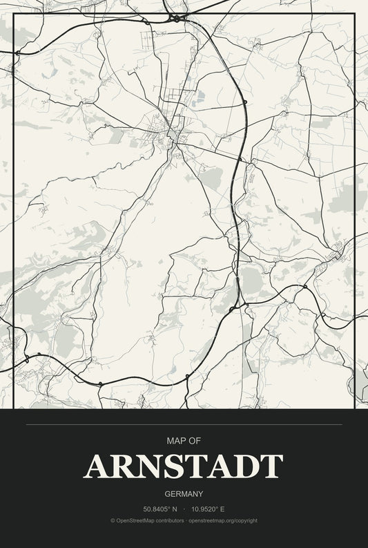 Arnstadt, Germany City Map Aluminum Sign in Museum Plaque style