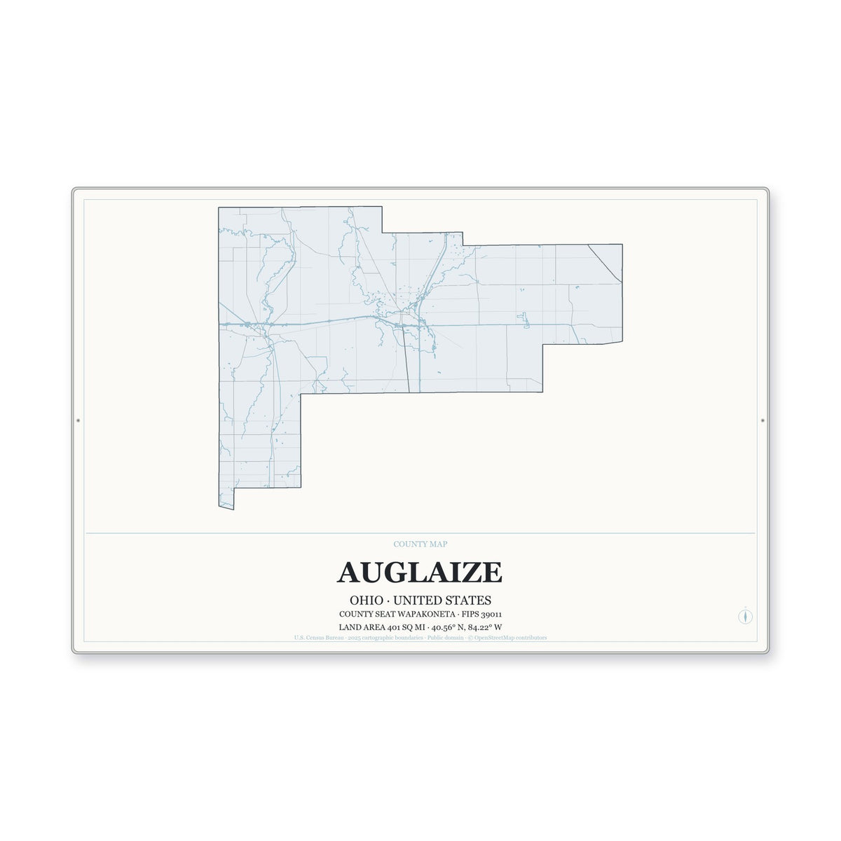 Auglaize County, Ohio Map Aluminum Sign in Gallery Air style