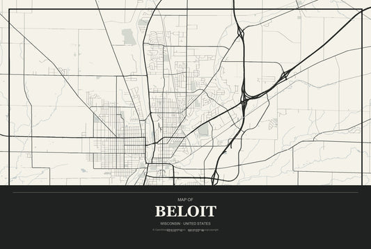 Beloit, Wisconsin City Map Aluminum Sign in Museum Plaque style