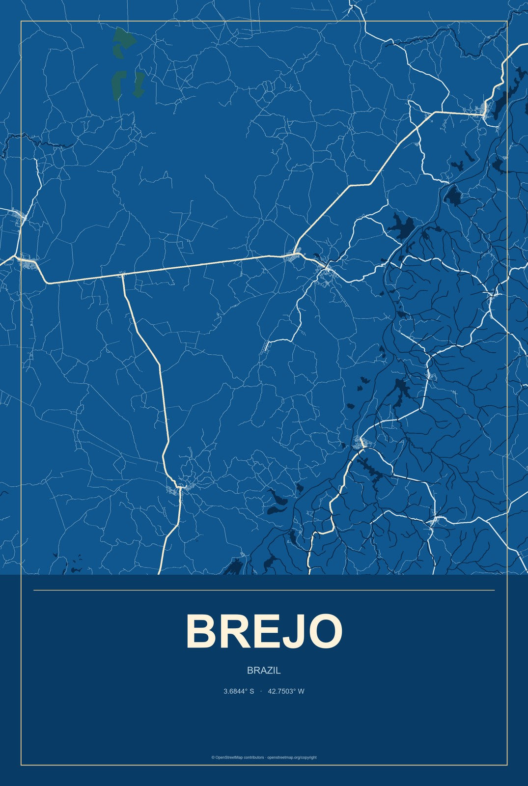 Brejo, Brazil City Map Aluminum Sign in Harbor Cobalt style