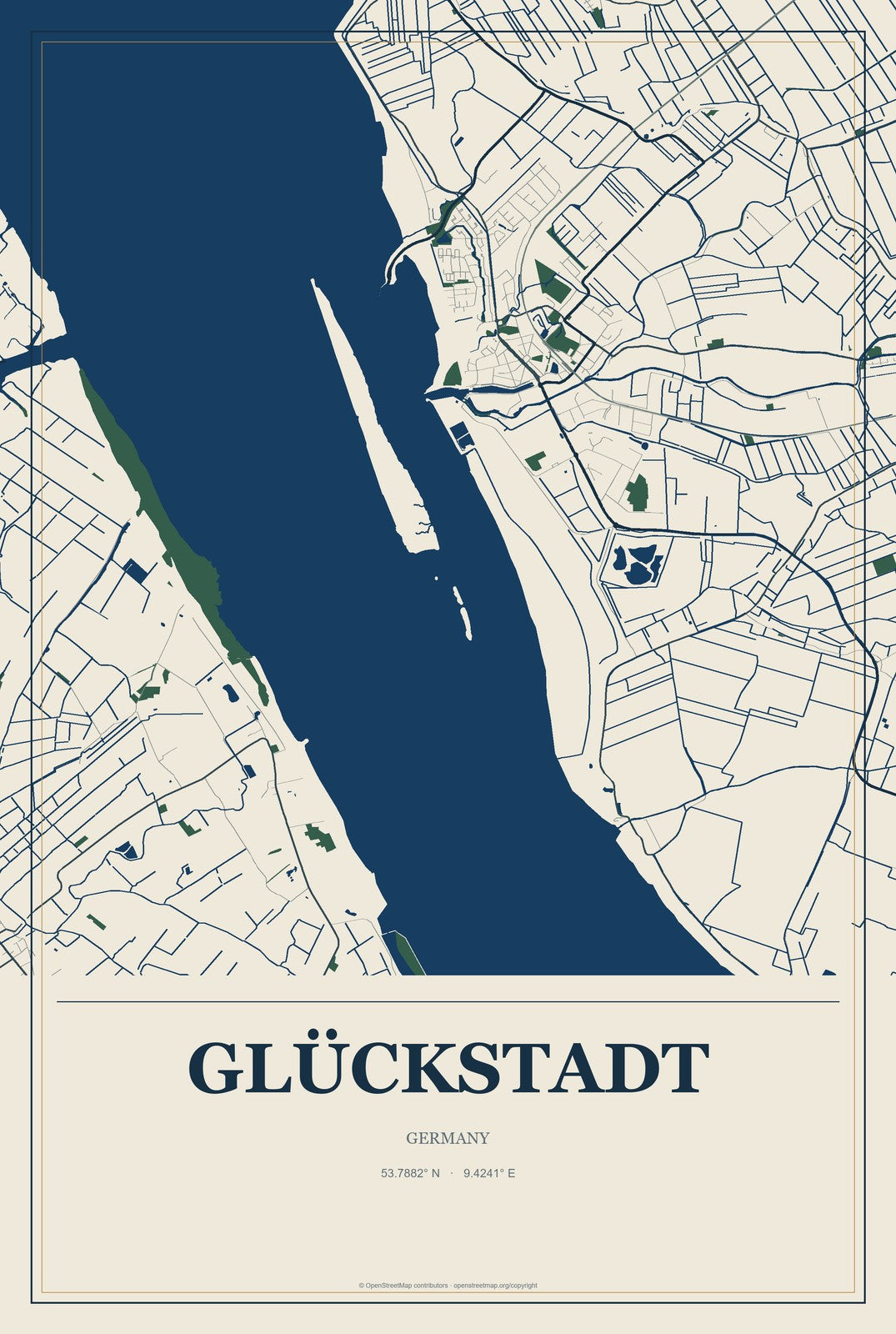 Glückstadt, Germany City Map Aluminum Sign in Coastal Cutout style