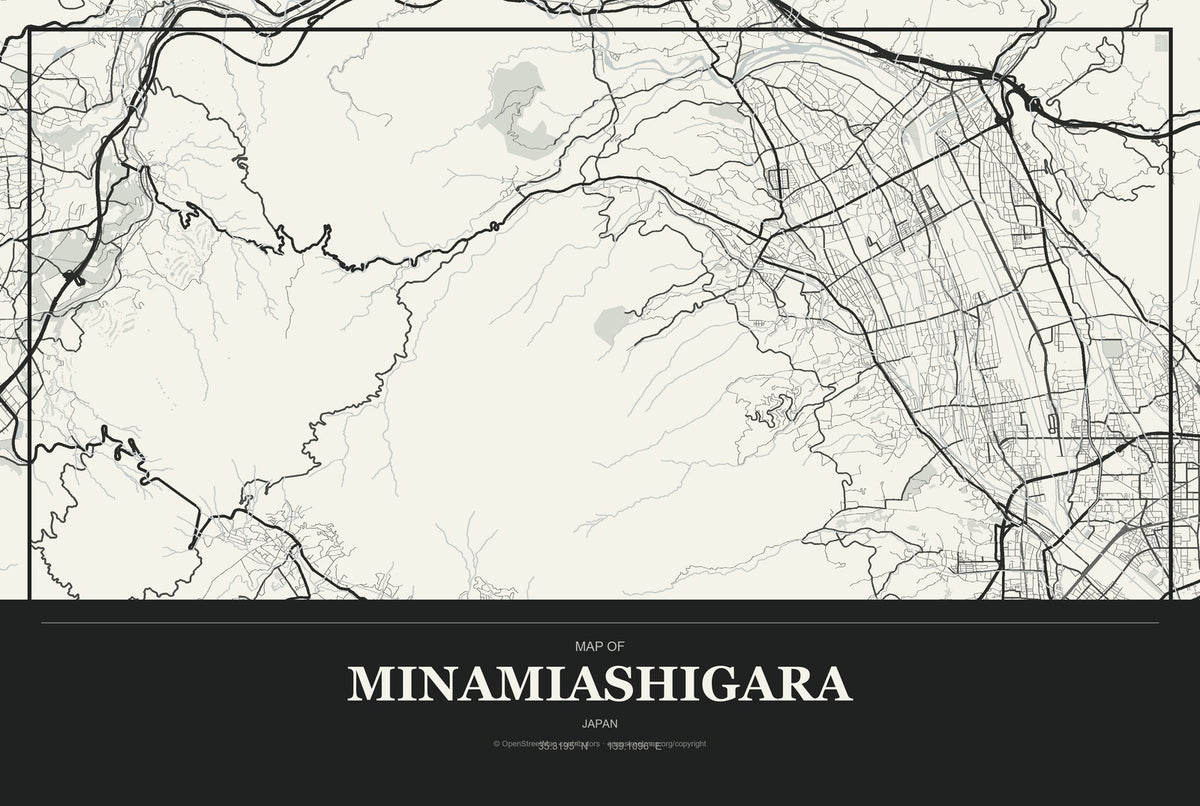 Minamiashigara, Japan City Map Aluminum Sign in Museum Plaque style