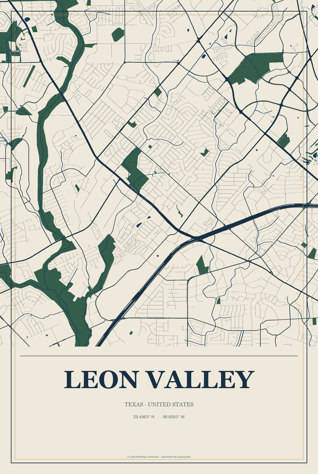 Leon Valley, Texas City Map Aluminum Sign in Coastal Cutout style