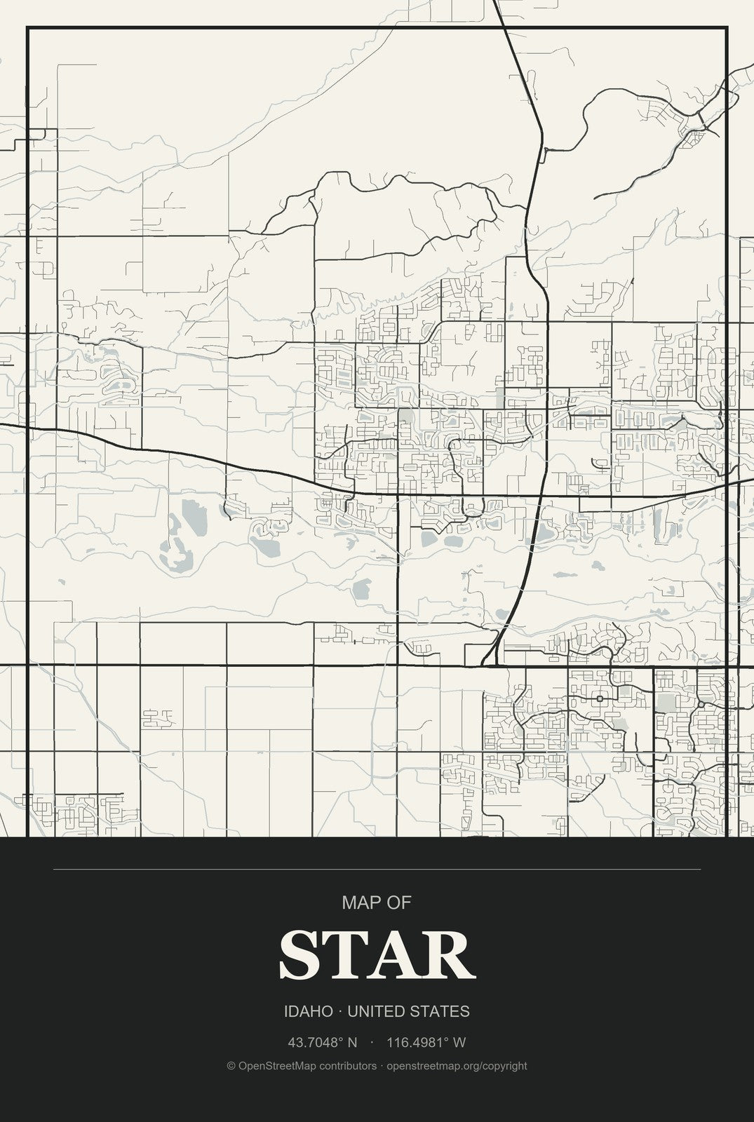 Star, Idaho City Map Aluminum Sign in Museum Plaque style