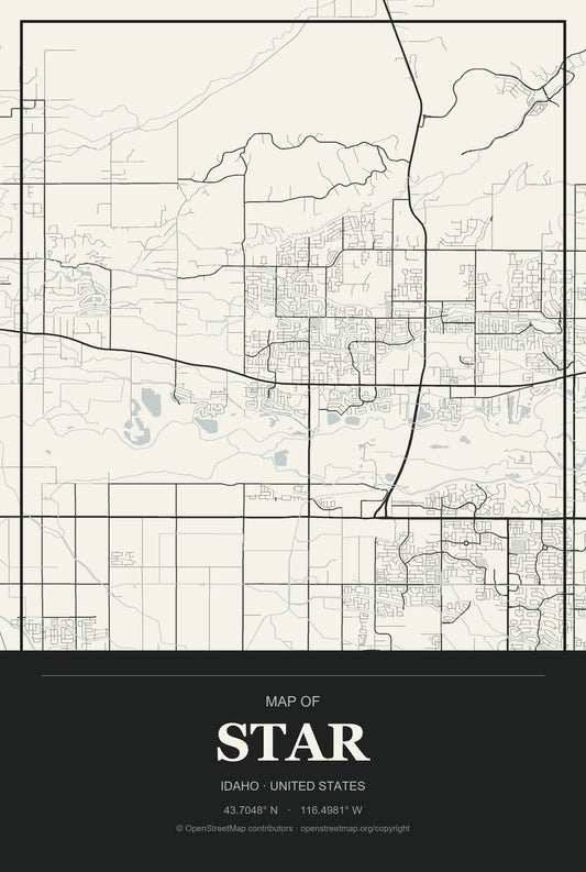 Star, Idaho City Map Aluminum Sign in Museum Plaque style