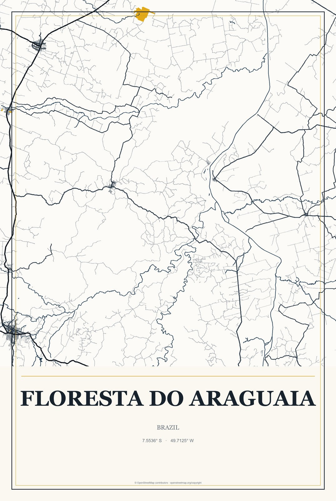 Floresta do Araguaia, Brazil City Map Aluminum Sign in Citrine Modern style