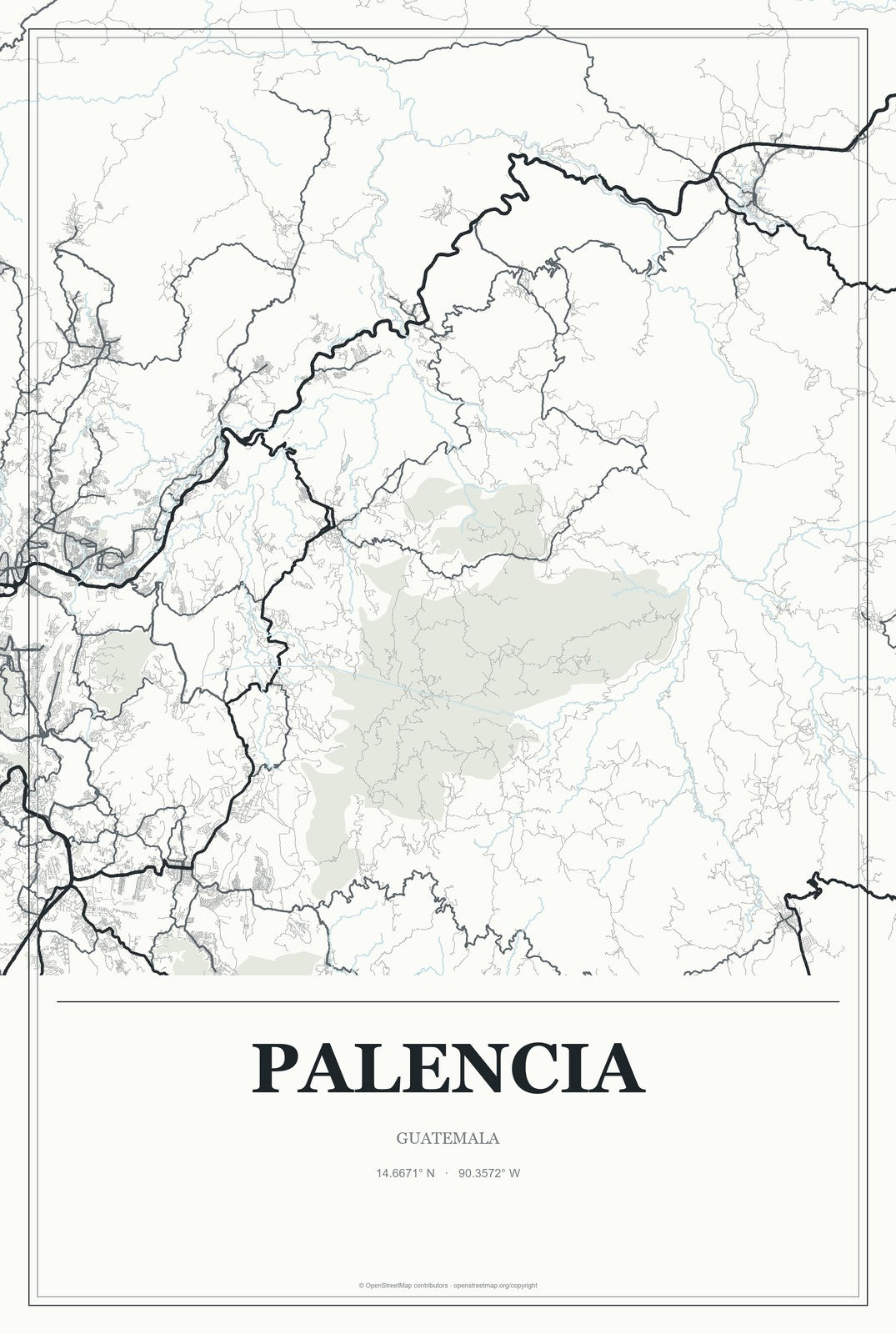 Palencia, Guatemala City Map Aluminum Sign in Gallery Air style