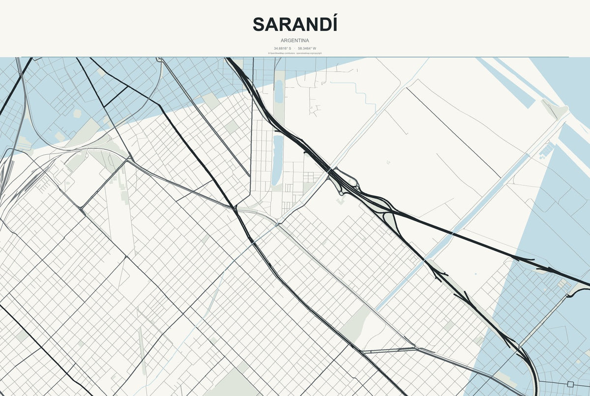 Sarandí, Argentina City Map Aluminum Sign in Headline Atlas style