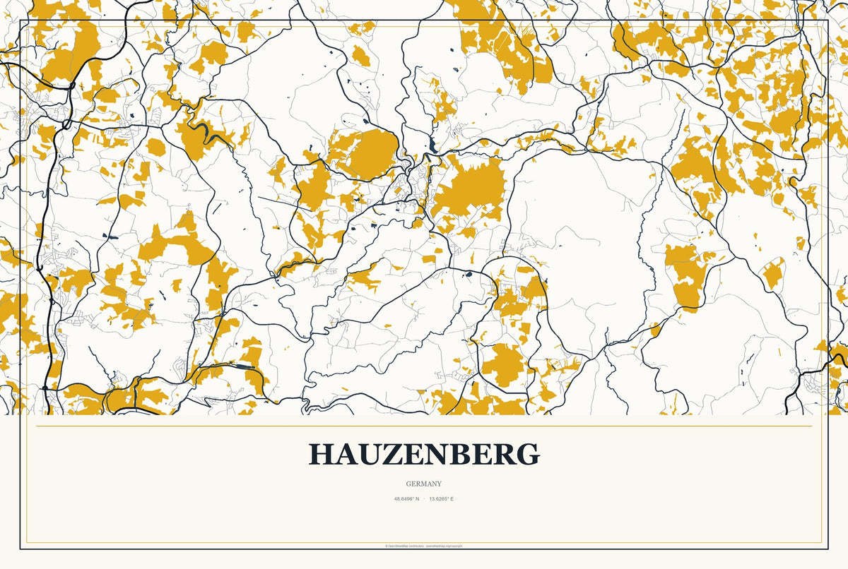 Hauzenberg, Germany City Map Aluminum Sign in Citrine Modern style