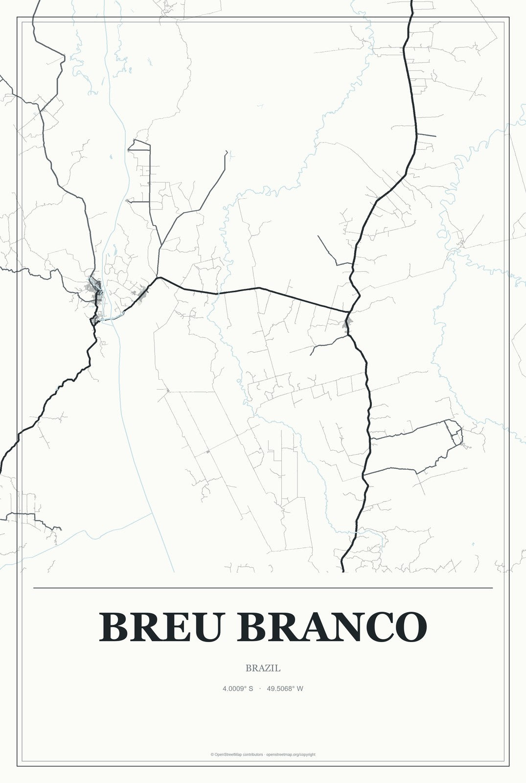Breu Branco, Brazil City Map Aluminum Sign in Gallery Air style
