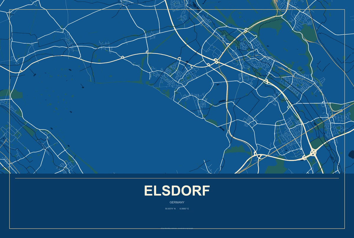 Elsdorf, Germany City Map Aluminum Sign in Harbor Cobalt style